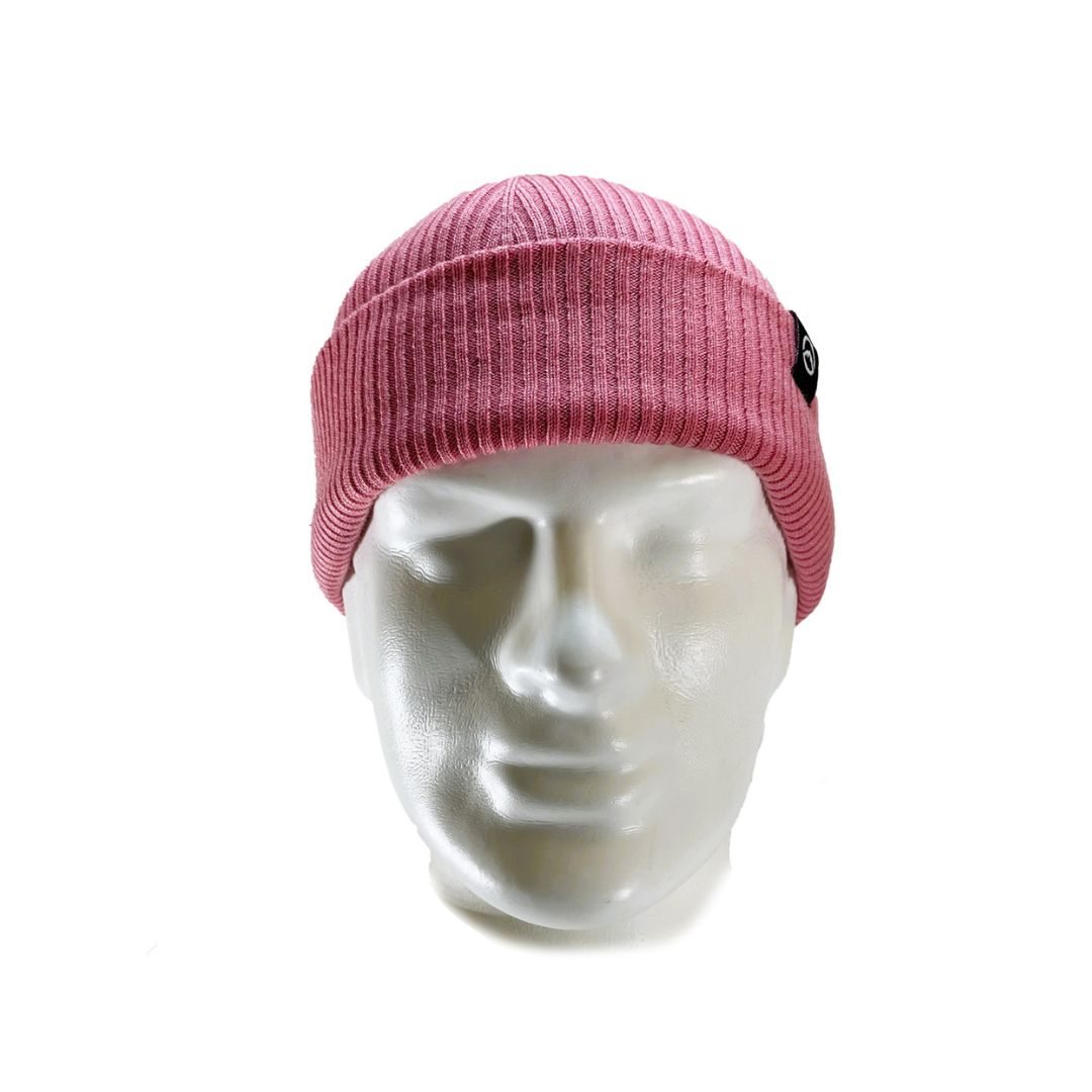 From view of Domex wool-rich blend fine rib-knit Fisherman's beanie with cuffed hem - Dark Pink