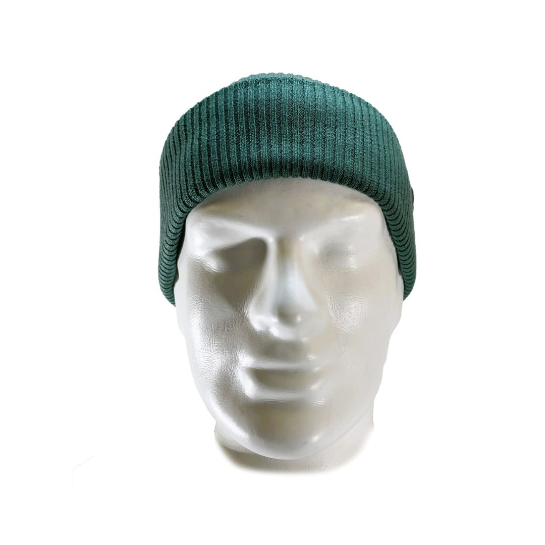 From view of Domex wool-rich blend fine rib-knit Fisherman's beanie with cuffed hem - Sage Green