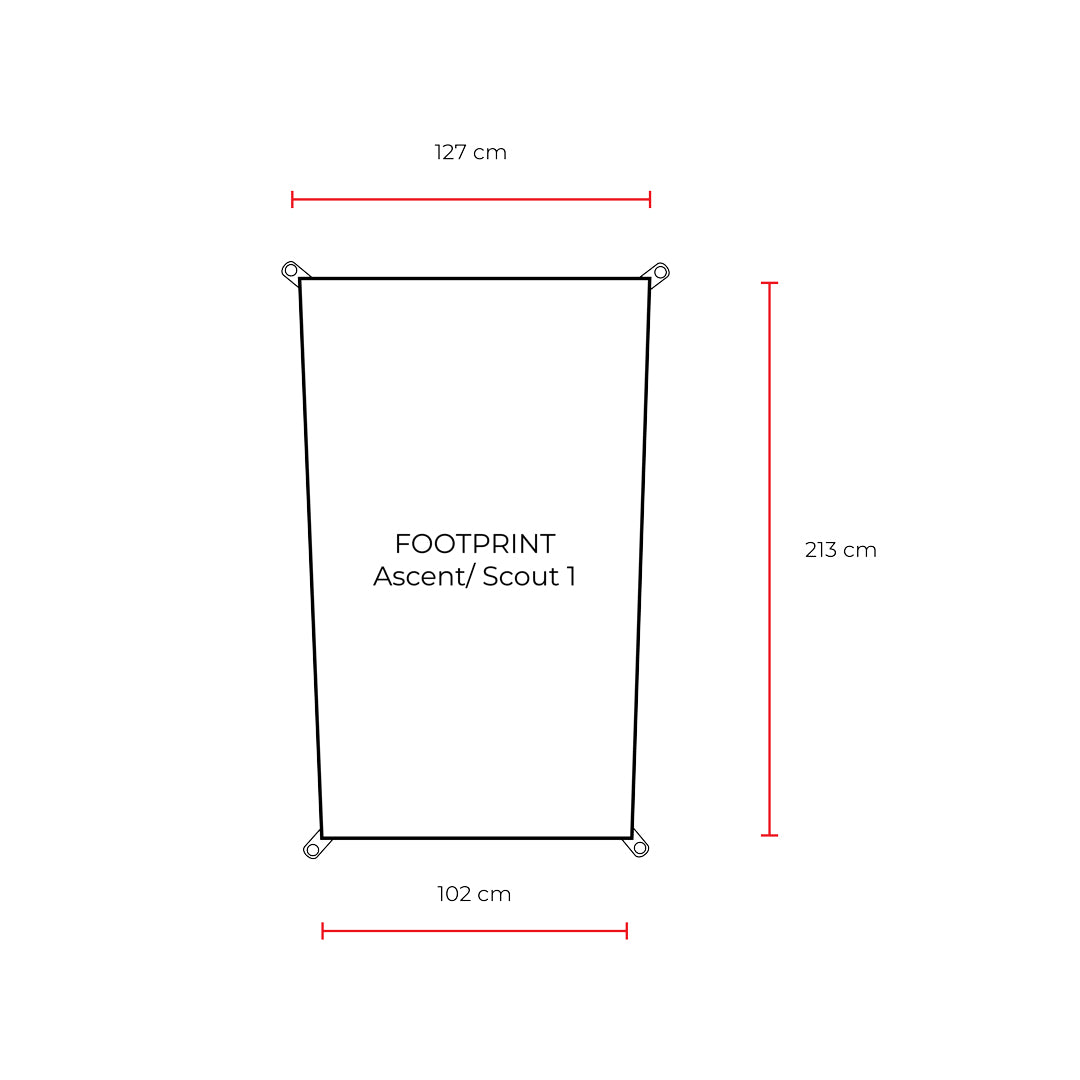 Schematic for Domex Footprint for Ascent/Scout 1 | Head = 127 cm, Length = 213cm,  Foot = 102 cm