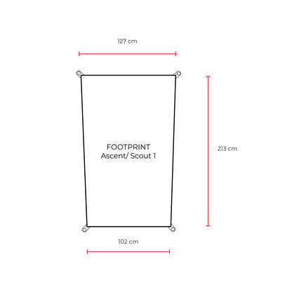Schematic for Domex Footprint for Ascent/Scout 1 | Head = 127 cm, Length = 213cm,  Foot = 102 cm