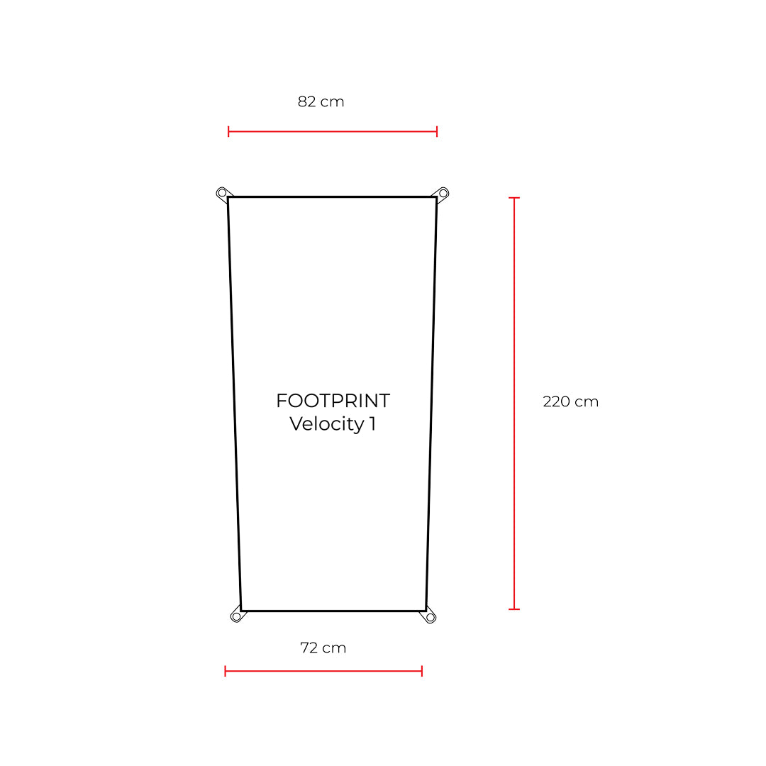 Schematic for Domex Footprint for Velocity 1 | Head = 82 cm, Length = 220 cm, Foot = 72 cm