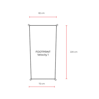 Schematic for Domex Footprint for Velocity 1 | Head = 82 cm, Length = 220 cm, Foot = 72 cm